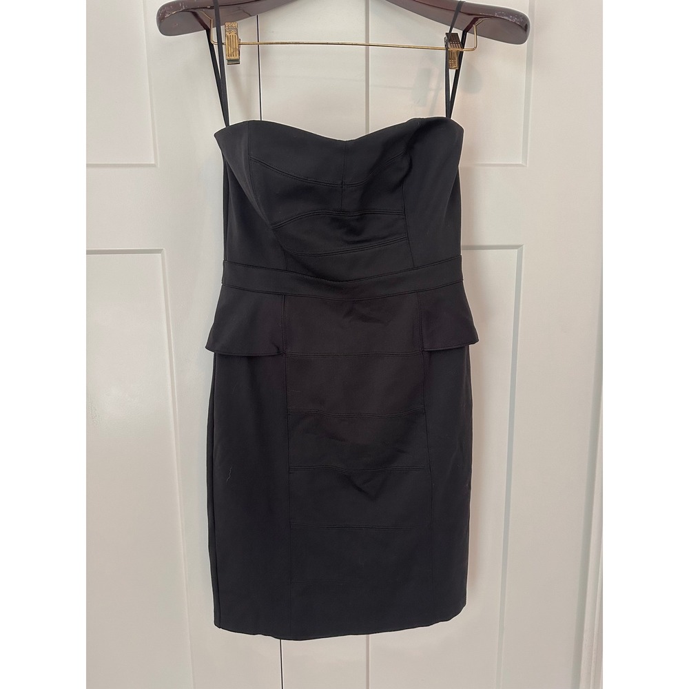 White House Black Market Black Strapless Peplum Sheath Dress Sweetheart Size 8